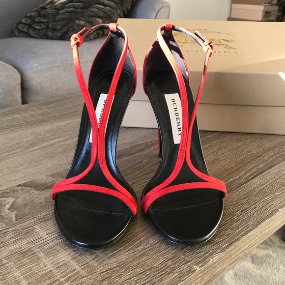 Burberry - Red Slip Strap Suede Heels - Picture 2 of 8